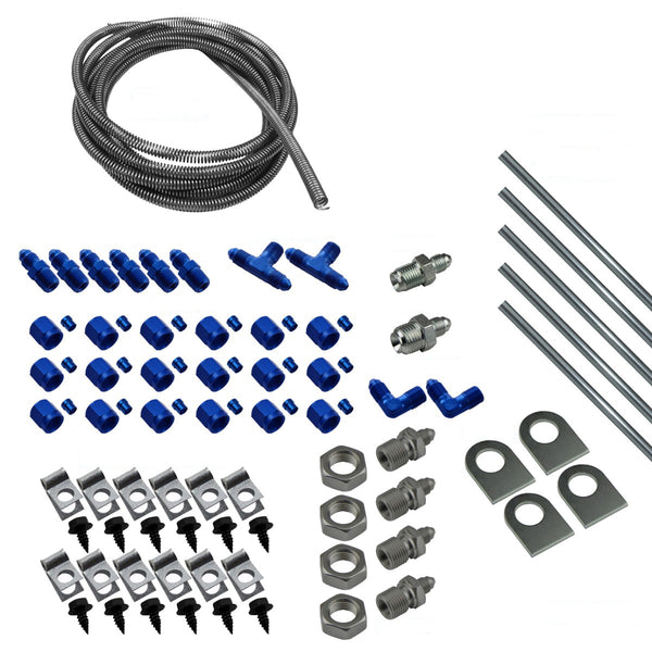 DIY Brake Plumbing Kit With Tube Short Thru Frame Plated -3AN Fittings And Hardware OE Steel