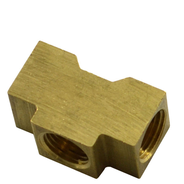 Brass Tee 7/16"-24 Female Inv Flare All Sides for 1/4" Tube